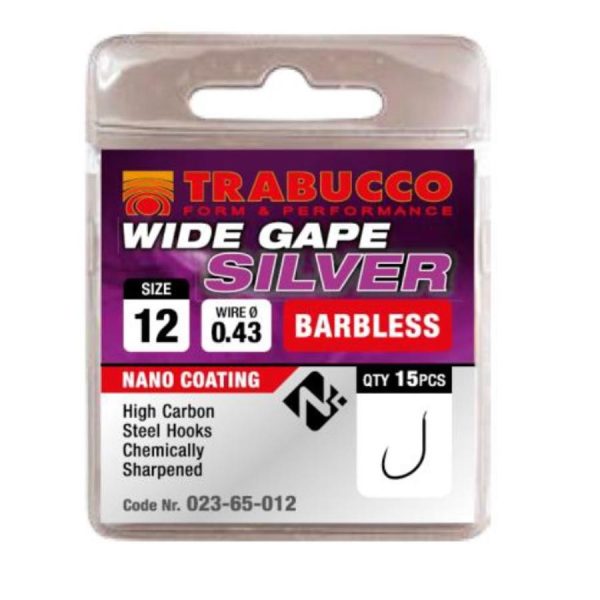 Trabucco Wide Gape Silver 16 Flap Beardless Hook 15pcs