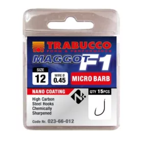 Trabucco F1 Maggot 12 Eyed, Barbed Hook 15pcs