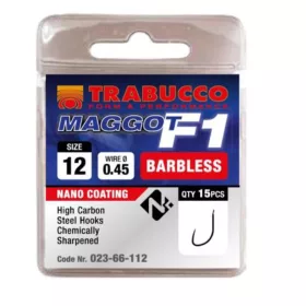 Trabucco F1 Maggot 12 Eyed, Barbless Hook 15pcs