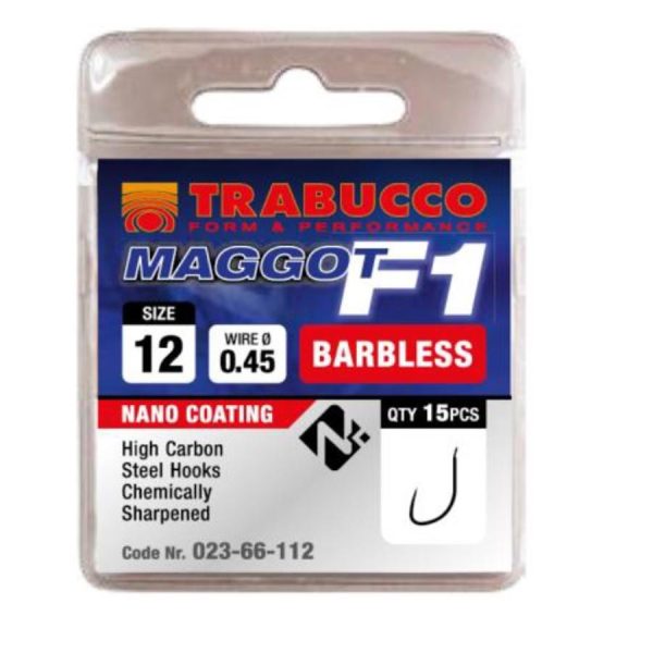 Trabucco F1 Maggot 14 Flaps, Beardless Hook 15pcs