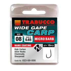 Trabucco Wide Gape Carp 08 Spade End, Barbed Hook 15pcs