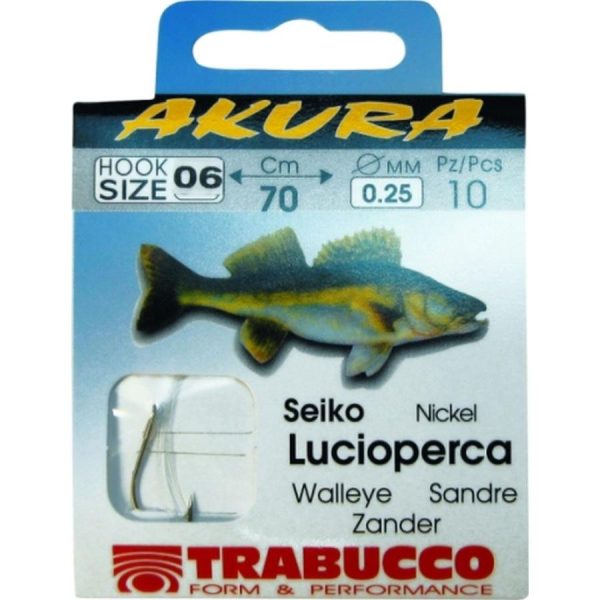 Trabucco Akura Zander 06 Flat, Bearded Monofilament Pre-tied Hook 10pcs