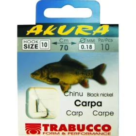   Trabucco Akura Carp 1/0 Spade End, Barbed Monofilament Pre-tied Hook 10pcs