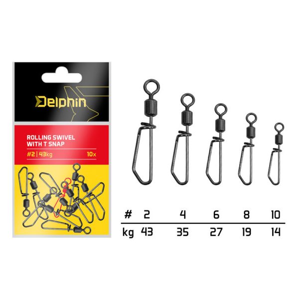 Delphin Rolling Swivel With T Snap - #8 Swivel clamp 10pcs