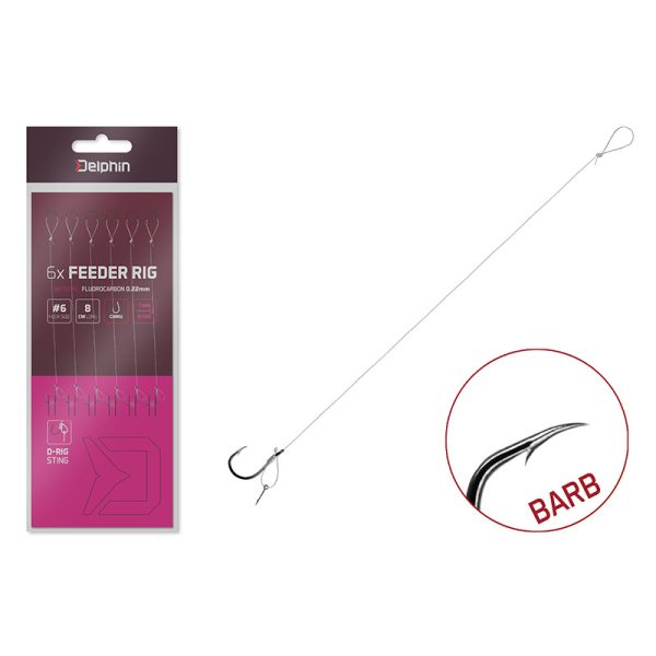 Delphin FLR D-rig 8cm 0.22mm Size 8 Eyed, Barbed Pre-tied Hook with Bait Spike 6 pcs