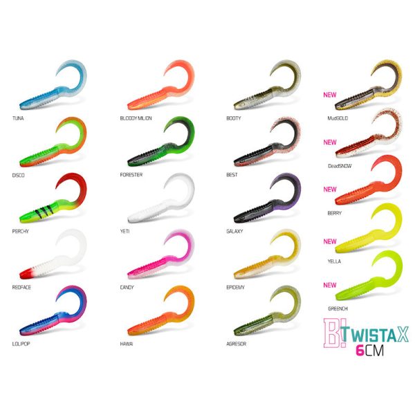 Delphin TwistaX Eeltail Uvs Top Mix 6cm Plastic Bait 5pcs - Perchy, Candy, Booty, Redface, Firedot