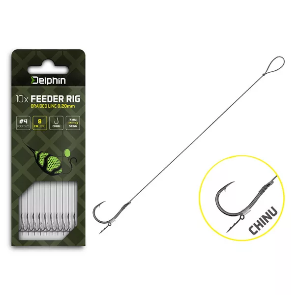 Delphin Braided Sting Feeder Rig 8cm Braided Pre-tied 6 Chinu Hook 10pcs