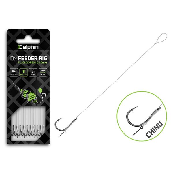 Delphin Fluoro Sting Feeder Rig 8cm Fluorocarbon Pre-tied 4 Chinu Hook 10pcs