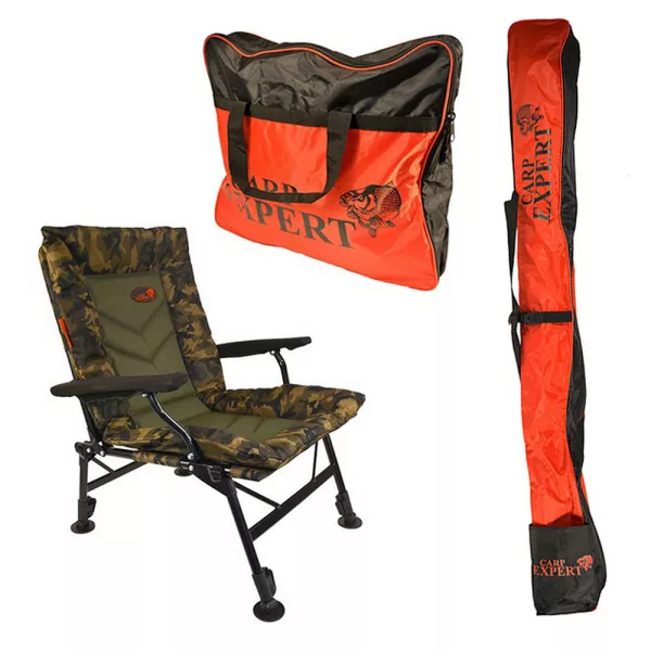 Carp Expert Comfort Camo Fishing Chair (25x50cm) with Shoulder Bag Set