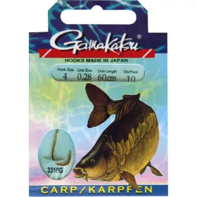   Gamakatsu Carp pre-tied Gold 4 10pcs/pack Spaded Barbed Boilie hook