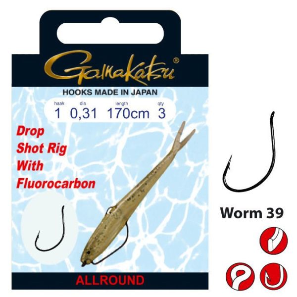 Gamakatsu Preda Booklet Dropshot Worm 39 #1 Pre-tied Eared, Bearded Predator Fish Hook