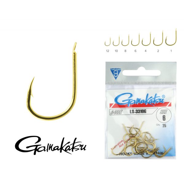 Gamakatsu LS-3310G/010 Gold 10 25pcs/pack Flat Bearded Carp Hook