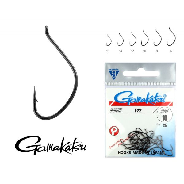 Gamakatsu F-22/010 Black 10 25pcs/pack Ear Bearded Fine tackle hook
