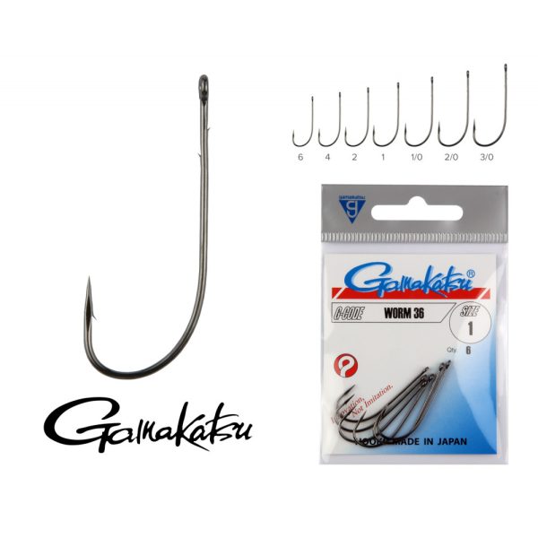 Gamakatsu Worm-36/004 Black 4 6pcs/pack Ear Bearded Predator Fish Hook