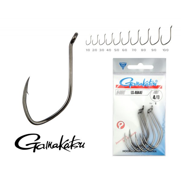Gamakatsu Worm-36/006 Black 6 6pcs/pack Ear Bearded Predator Fish Hook