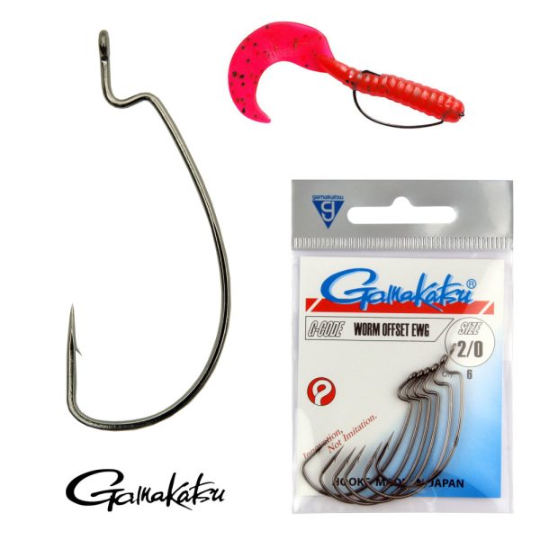 Gamakatsu Worm Offset Black 2 6pcs/pack Ear Bearded Predator Fish Hook
