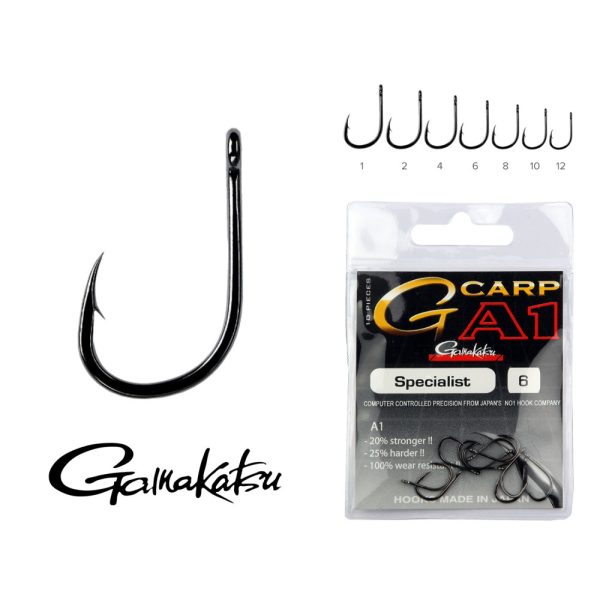 Gamakatsu G-Carp A1 Specialist Black 2 10pcs/pack Ear Bearded Bojlis hook