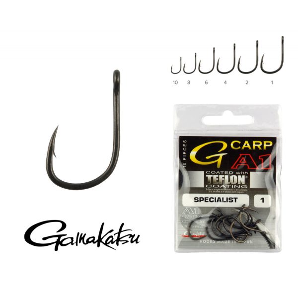 Gamakatsu A1 Teflon Specialist Black 2 10pcs/pack Ear Bearded Bojlis hook