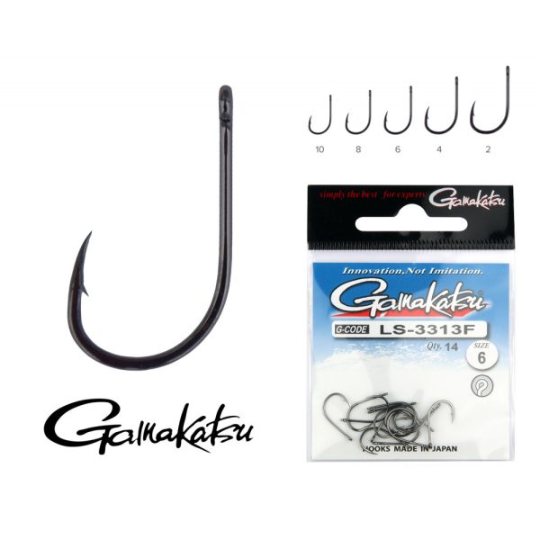 Gamakatsu LS-3313F/002 RE N/L Black 2 10pcs/pack Bearded Feeder Hook with Ears