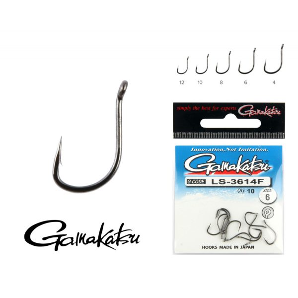 Gamakatsu LS-3614F/004 N/L Black 4 8pcs/pack Ear Bearded Feeder hook