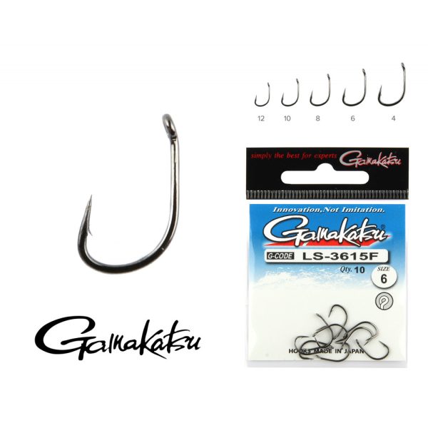 Gamakatsu LS-3614F/012 N/L Black 12 12pcs/pack Ear Bearded Feeder hook