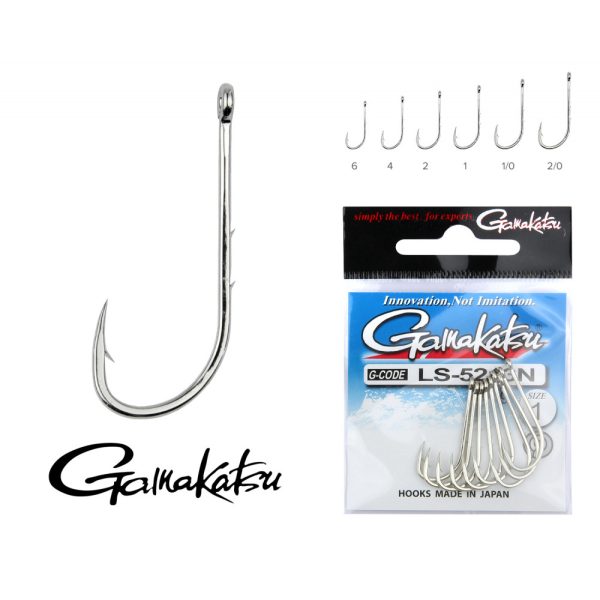 Gamakatsu LS-5213N/001 NL Silver 1/0 7pcs/pack Ear Bearded Predator Fish Hook