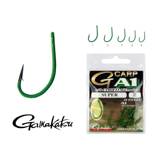 Gamakatsu A1 Carp Green Super Green 2 10pcs/pack Ear Bearded Bojlis hook