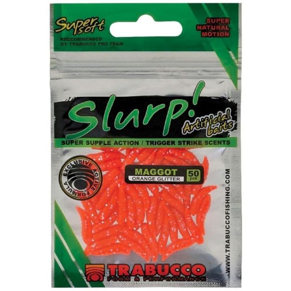 Trabucco Slurp Bait Maggot Orange Glitter Yellow Artificial Ponts 50pcs