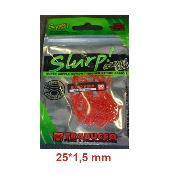 Trabucco Slurp Bait Bloodworm Blood Red Artificial worm larvae 50pcs