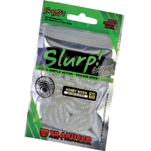 Trabucco Slurp Bait Honey Worm XL Silver Glitter Bee Larvae 25pcs
