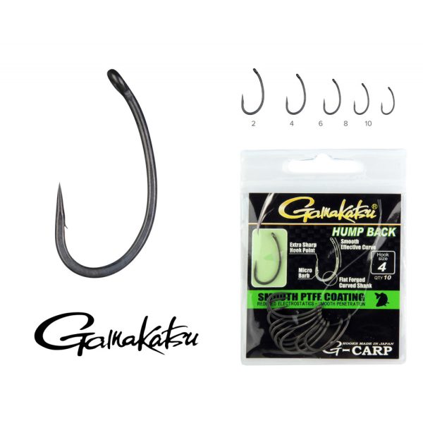 Gamakatsu G-Carp Hump Back Black 4 10pcs/pack Micro Bearded Bojlis hooks with ears