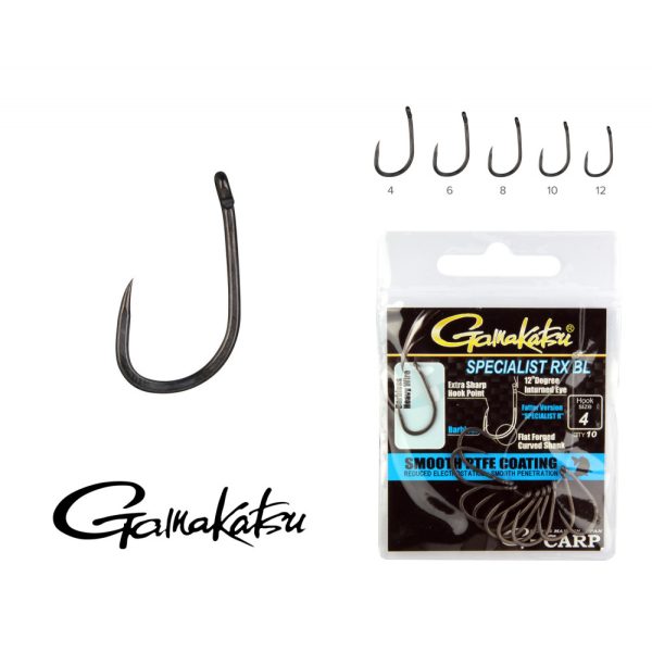 Gamakatsu G-Carp Specialist RX BL Black 4 10pcs/pack Earless Beardless Bojlis hook
