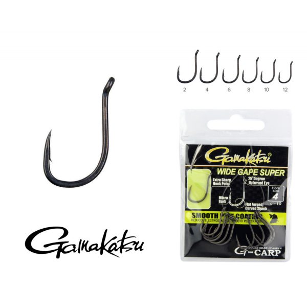 Gamakatsu G-Carp Wide Gape Super Black 4 10pcs/pack Ear Micro Bearded Bojlis hook