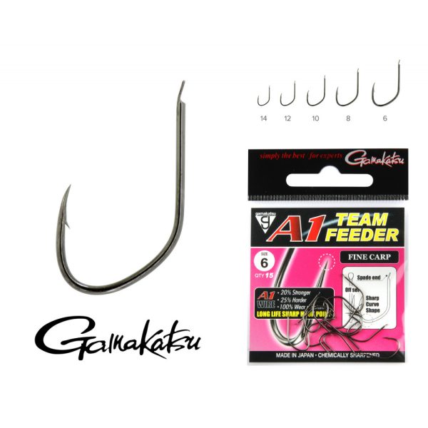 Gamakatsu A1 Team Feeder Fine Carp Black 6 15pcs/pack Flat Bearded Feeder Hook