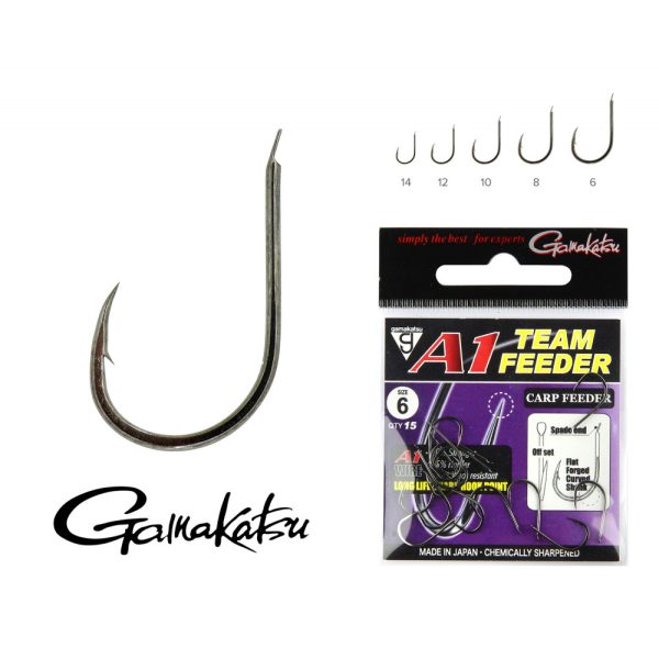 Gamakatsu A1 Team Feeder Carp Feeder Black 6 15pcs/pack Flat Bearded Feeder Hook