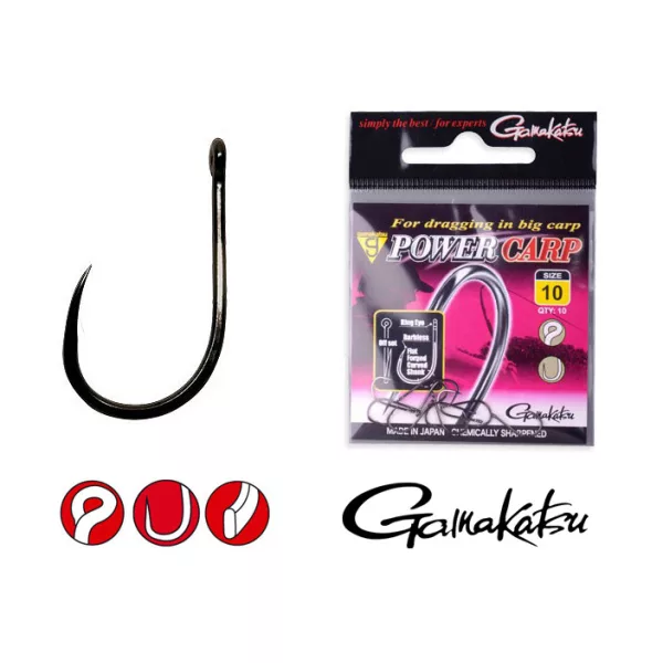 Gamakatsu Power Carp Ring Eye BB Black 6 10 pcs/pack Eyed Barbless Feeder hook