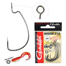   Gamakatsu Worm-330 Bottom Jigging Black 4/0 5pcs/pack Eyed Barbed Predator fish hook