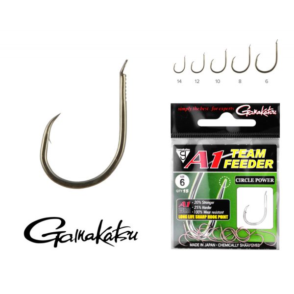 Gamakatsu A1 Team Feeder Circle Power Black 6 15pcs/pack Flat Bearded Feeder Hook