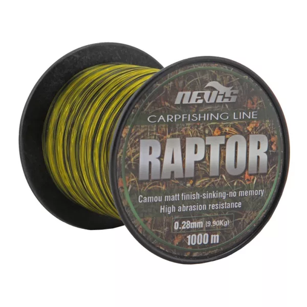 Nevis Raptor 1000m 0.25mm Monofil main line-Yellow+green