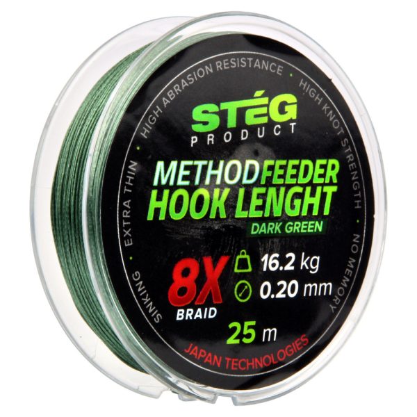 Stég Stég Method Feeder leader line 0.18mm 25m Braided leader line - Dark Green