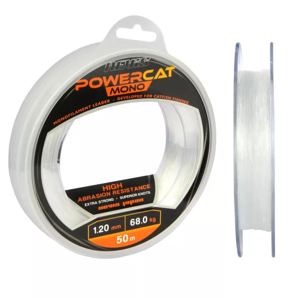 Nevis Powercat Catfish Leader Line Mono 50m 1.3mm Monofilament Leader Line-Clear