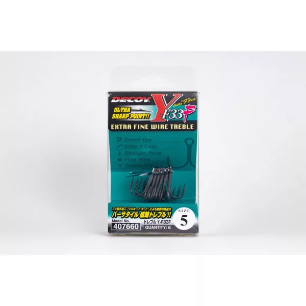 Decoy Y-F33F Extra Fine Wire #7 Eyed Barbed Treble Hook 8pcs