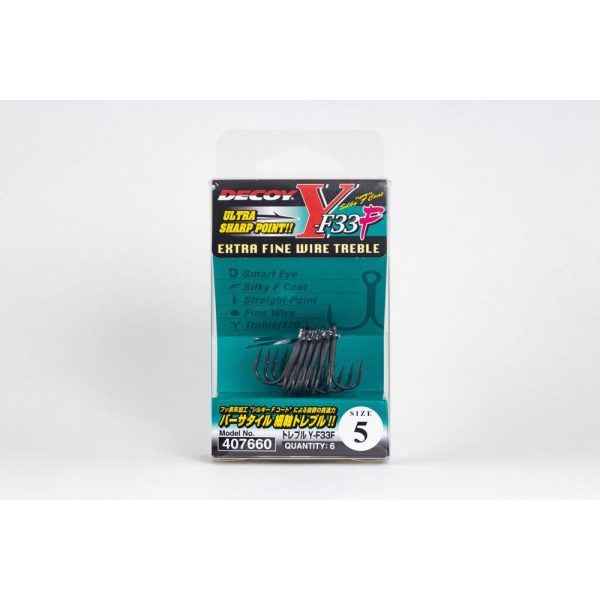 Decoy Y-F33F Extra Fine Wire #3 Eyed Barbed Treble Hook 6 pcs