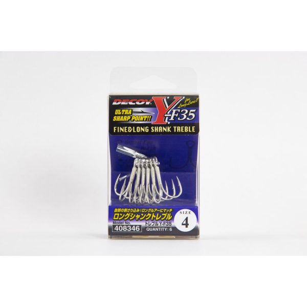Decoy Y-F35 Long Shank #6 Microbarb Eyed Barbed Treble Hook 6pcs