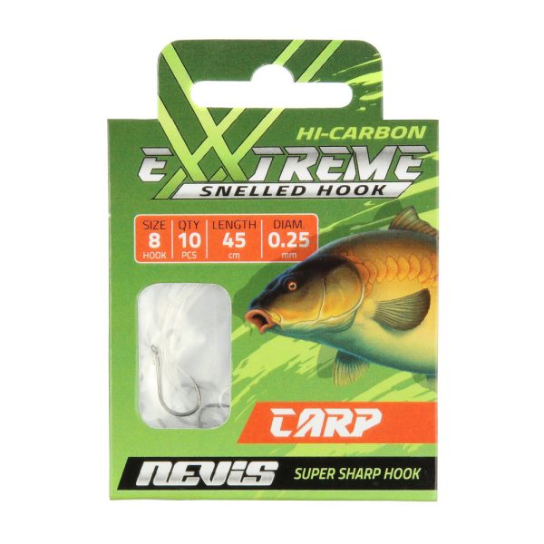 Nevis 10 Barbed, Eyed 45cm 0,22mm Monofilament Pre-tied Carp Hook 10 pcs