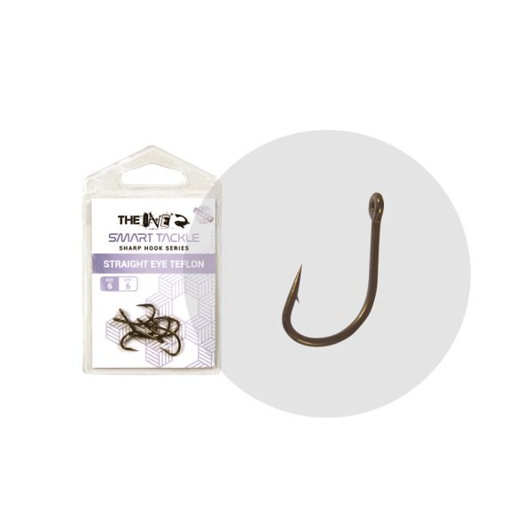 The One 8355Db Straight Eye 6 Grey Teflon Eyed, Barbed Boilie Hook 6pcs