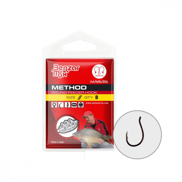 Hook Benzar Mix Round Feeder Hook, Black Nickel, (8 Pcs/Pack), Size 6