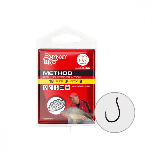 Hook Benzar Mix Round Feeder Hook, Black Nickel, (8 Pcs/Pack), Size 8