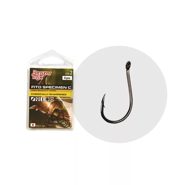 Benzár Mix Fito Specimen-C 2 Eyed, Barbed Grass Carp Hook 6pcs