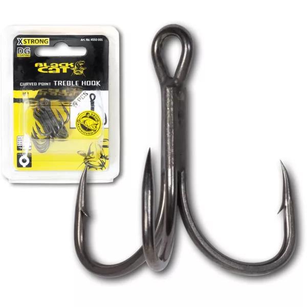 Black Cat Curved Point Treble Hook Dg Dg Coating #1 5Pcs/Pack